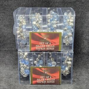 Holiday Collection Set of 4 Silver Bells Napkin Rings 8 Holders in Total